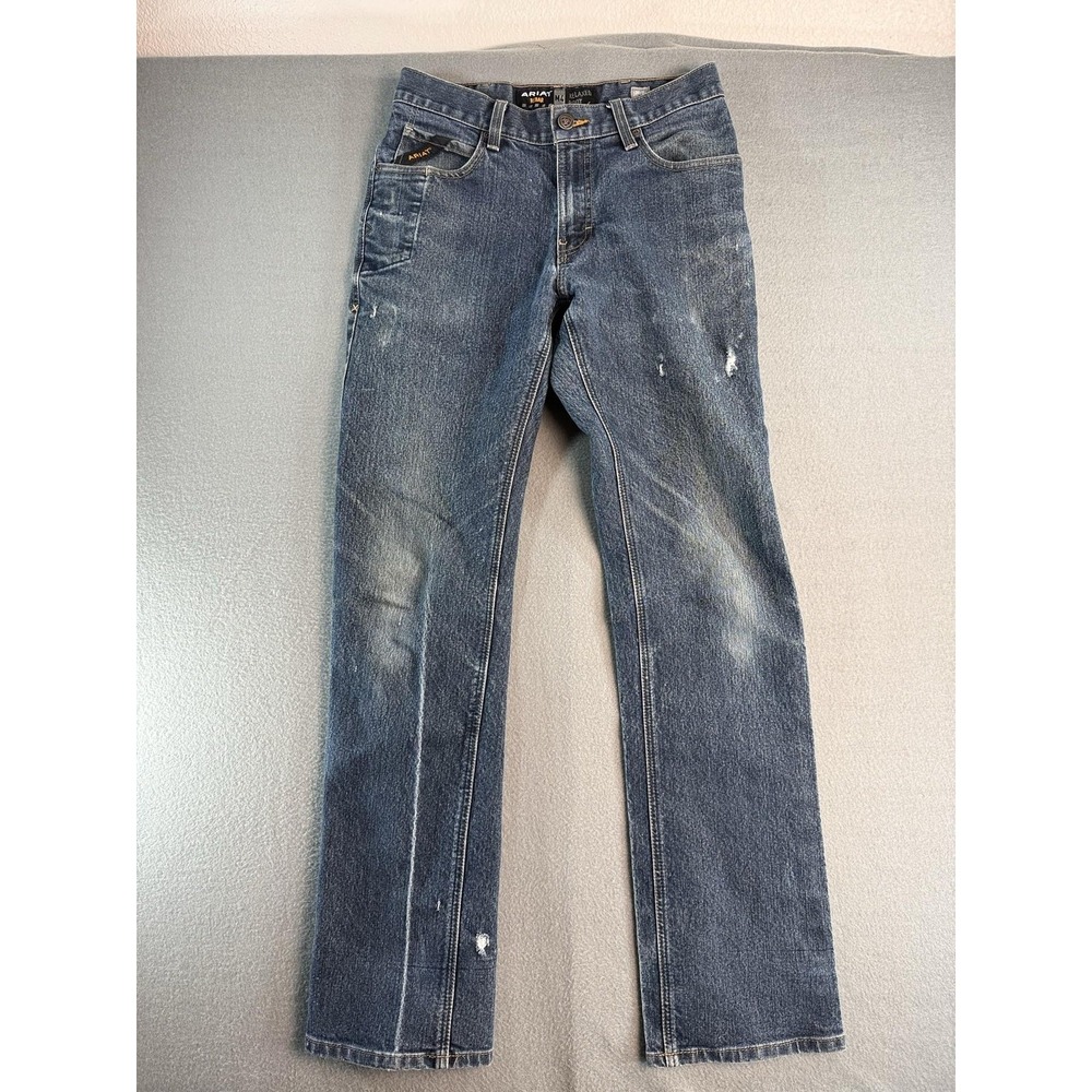 Ariat Rebar M4 Relaxed Boot Jeans Mens 30x33 Med Wash Blue Distressed Denim